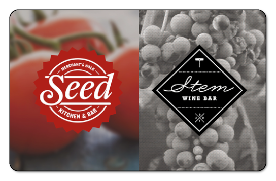 Seed, Drift, And Stem logos on background images split into thirds vertically.